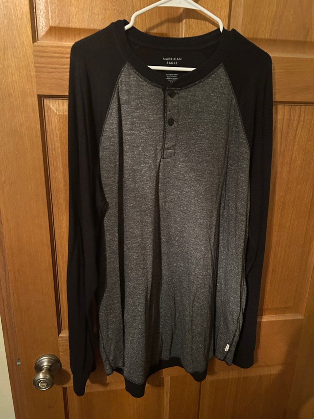 American Eagle Outfitters Two-Tone Long-Sleeve Henley in Black and Charcoal